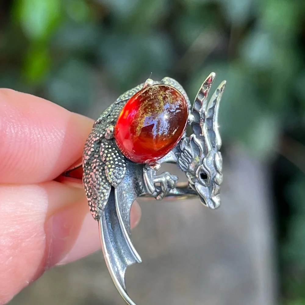 Sterling silver garnet dragon adjustable‎ ring
